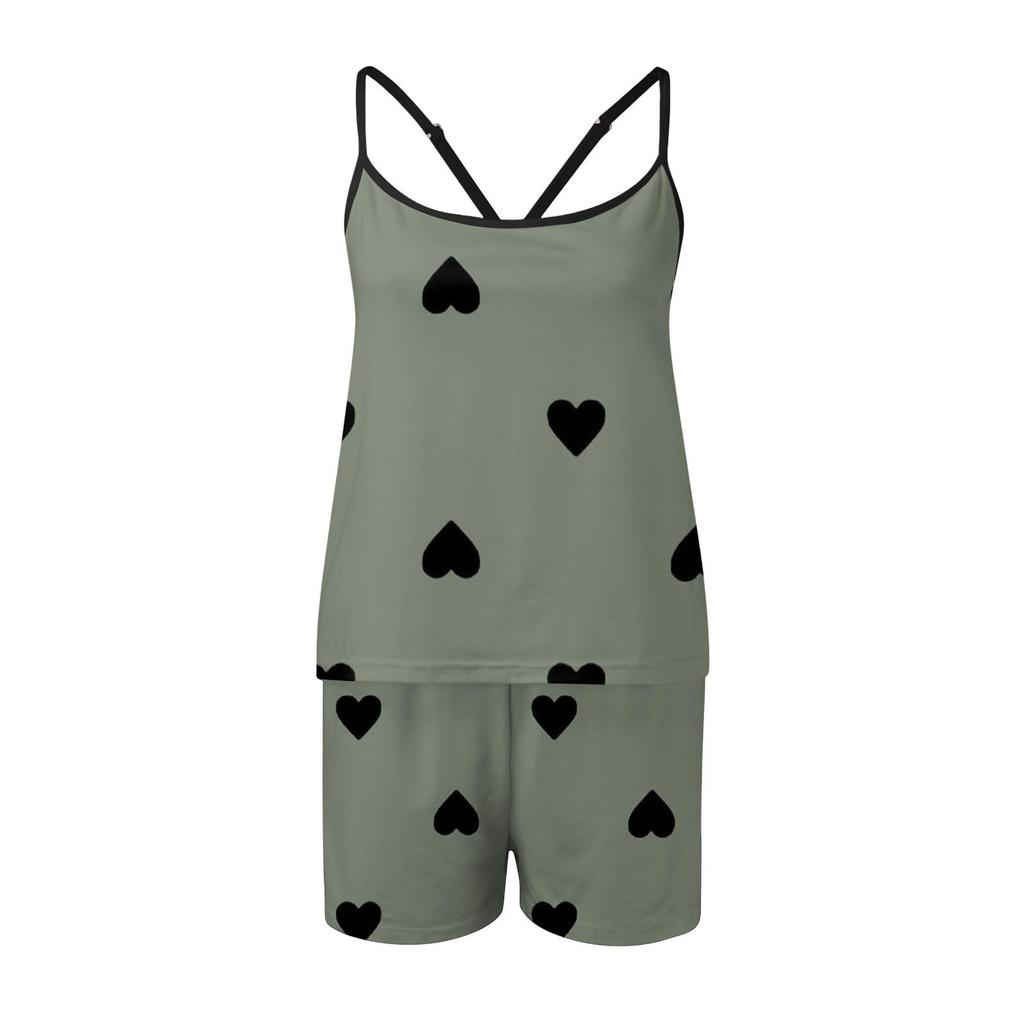 Bedruckte Pyjama-Sets für Damen, weiche zweiteilige Loungewear-Sets, ärmellose Oberteile und Shorts, passende Pyjamas, Nachtwäsche