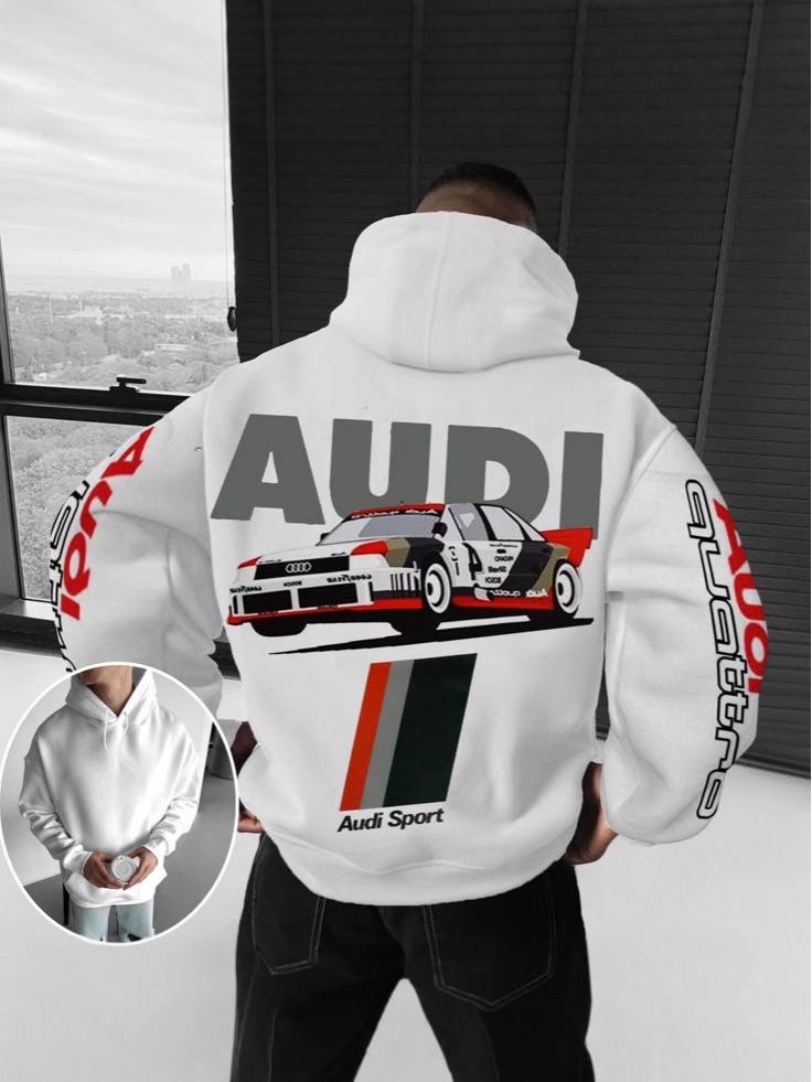 Evropsko-americká mikina s potiskem auta pro muže, ležérní, volný střih, dlouhý rukáv