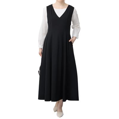 Ärmelloser Pullover mit Easy Black [evene] Damenkleid, Rock, V-Ausschnitt, Taschen, Pflege, (Freie Größe)