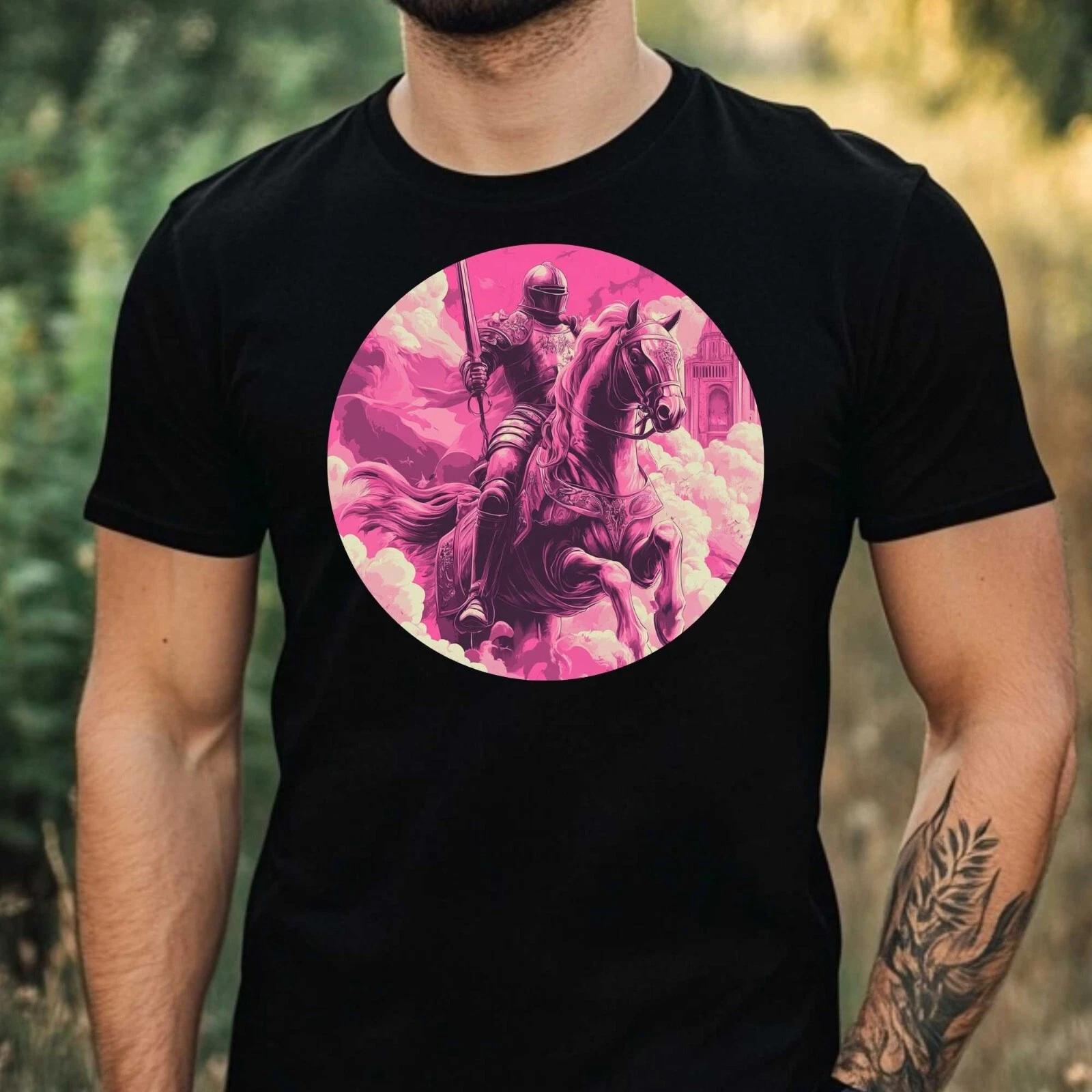 T-Shirt Herren Rosa Ritter Motiv Baumwolle Größe XS bis 5XL XL