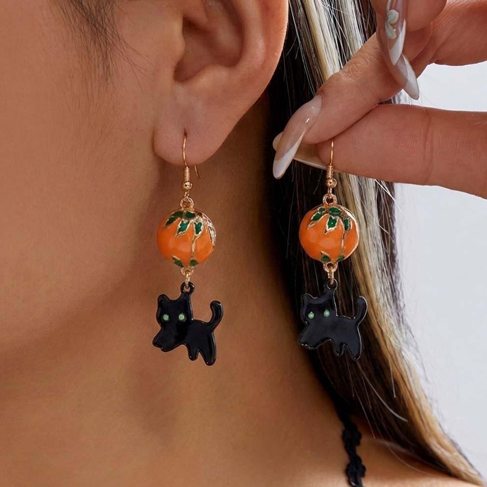 Quirky Halloween Earrings Enamel Metal Lightweight Gothic Drop Ear Jewelry Beaded Durable Witch Hat Ear Studs Women and Teens