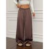 2026 Mode Satin Damen Weite Hosen Frühling/Sommer Hoher Bund Kordelzug Lange Hosen Elegant Einfach Locker Freizeit Unifarben Pendlerhosen