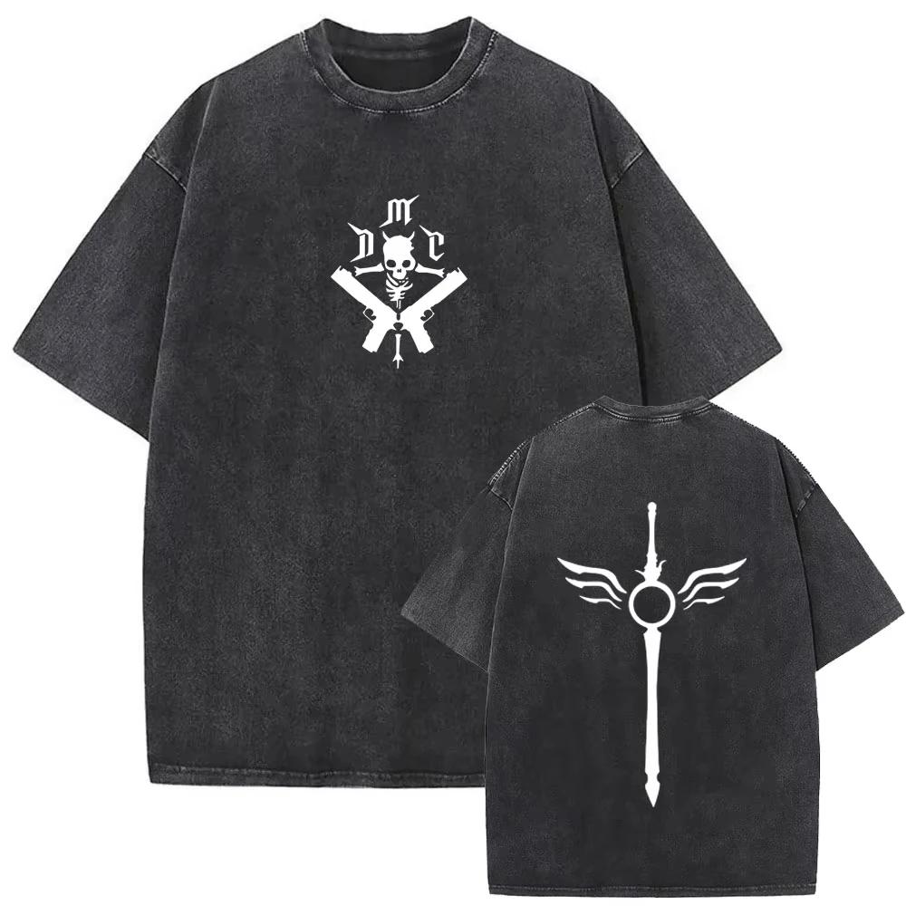 Game Devil May Cry Dante Vintage Acid Washed T-shirt Men Gothic Retro Fashion Short Sleeve T Shirts Male Hip Hop Streetwear