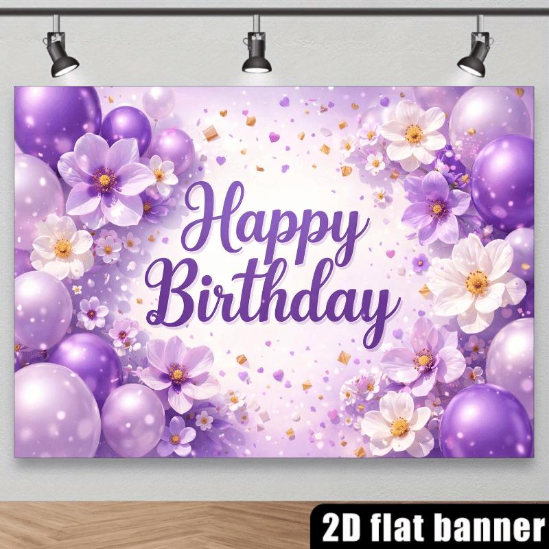2D plane purple flower birthday background fabric with the central purple "Happy Birthday" artistic characterszyc