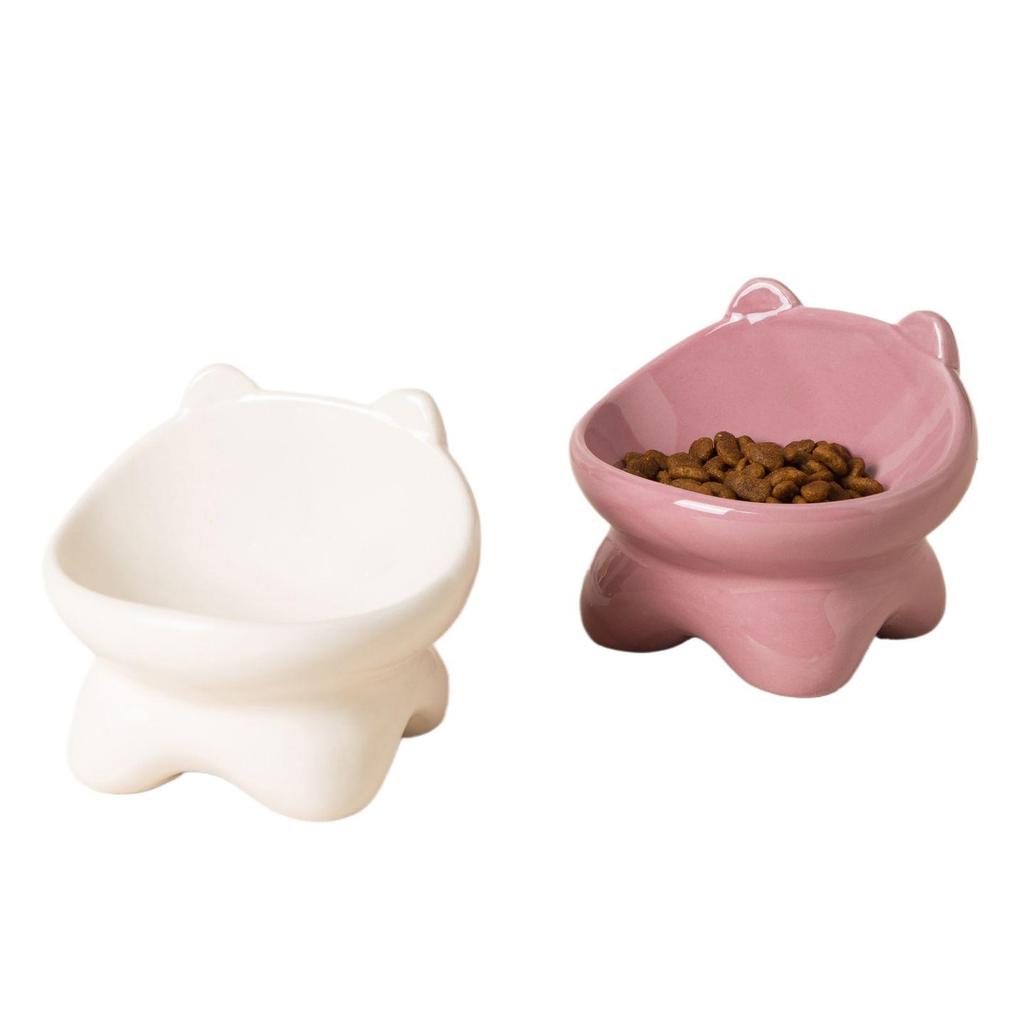 Princess Style Slanted Ceramic Cat Bowl – Elevated Design Prevents Black Chin, Ideal for Kittens