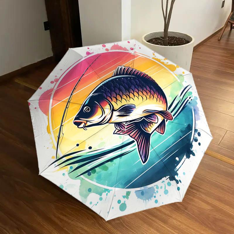 

Colorful Fish Sunset Design Automatic Opening/Closing Umbrella with Foldable Design - Perfect for Fans, Travelers, Daily Use, and Festive Gi