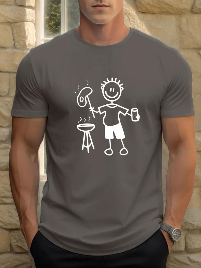 Men's Casual Figure Barbecue Print Summer 100% Pure Cotton Round Neck Short Sleeved Daily Outdoor Loose Oversized T-shirt