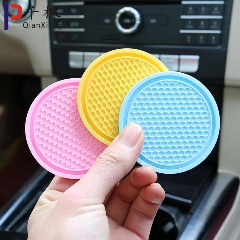 2PC Car Coasters PVC Anti-sliTexture Soft Glue Portable  Cup Holder Mat Anti-deform Comfortable Touch Car Interior Accessories