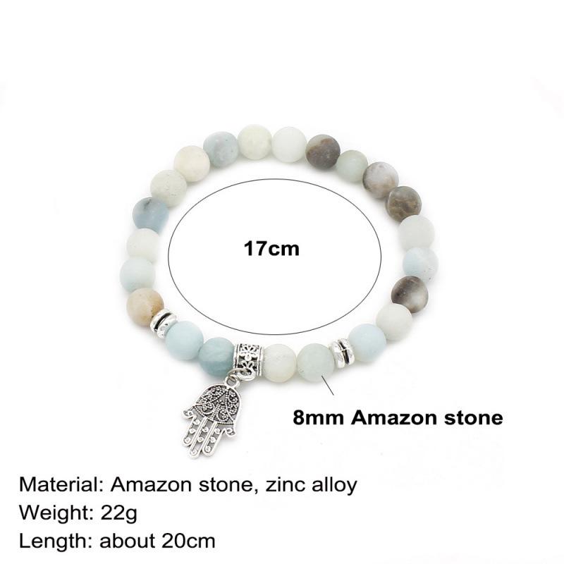 European-American Frosted Stone Bead Bracelet with Religious Palm Pendant