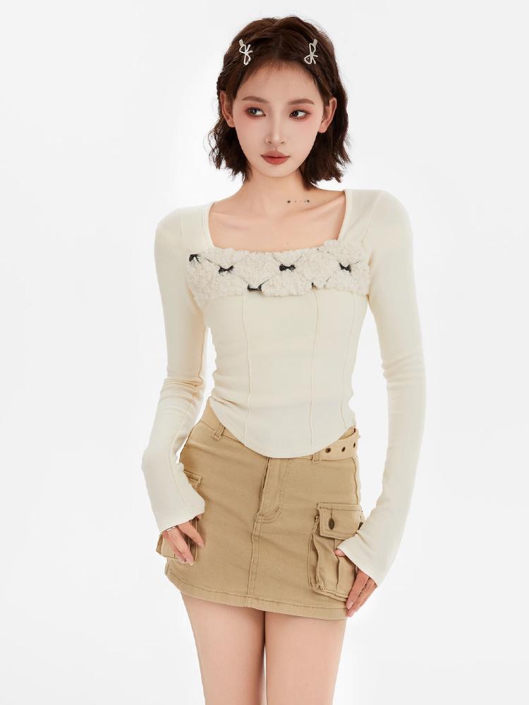 Y2K Vintage Slim T Shirts Women Autumn Winter Bottoming Crop Tops Patchwork Long Sleeve Tees Korean Fashion Pullover