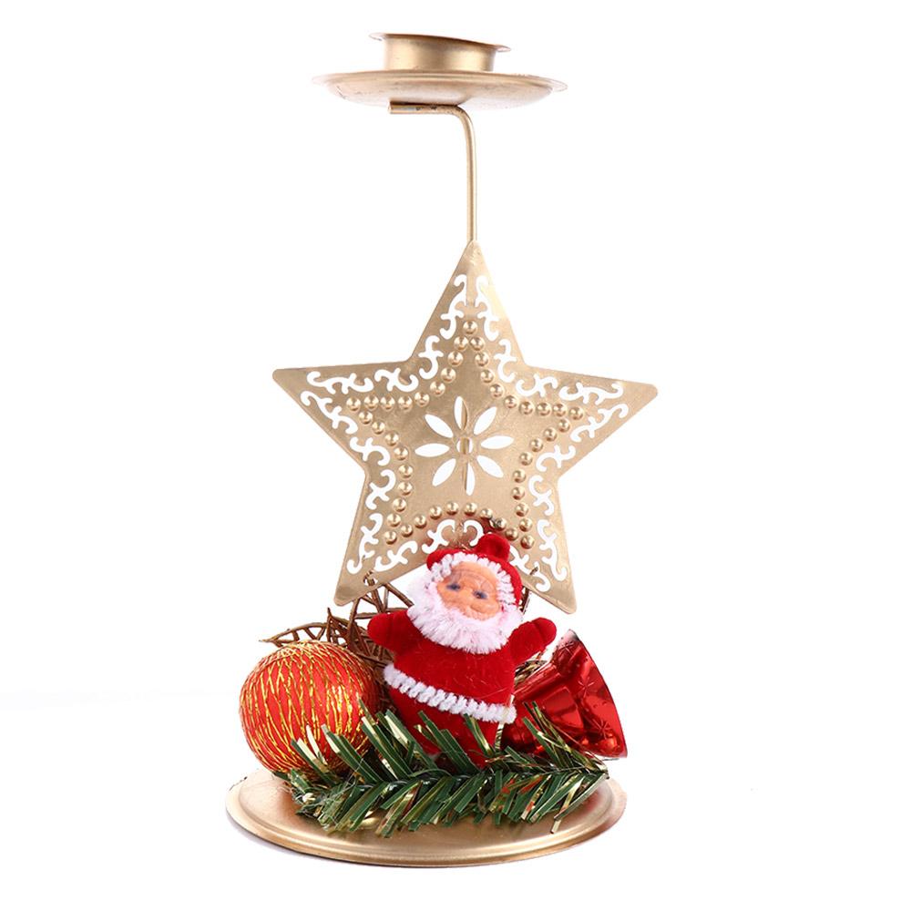 Desktop Table Decoration Metal Santa Claus Snowflake Star Candlestick Stand Candle Holder Candle Pillar Christmas Ornament