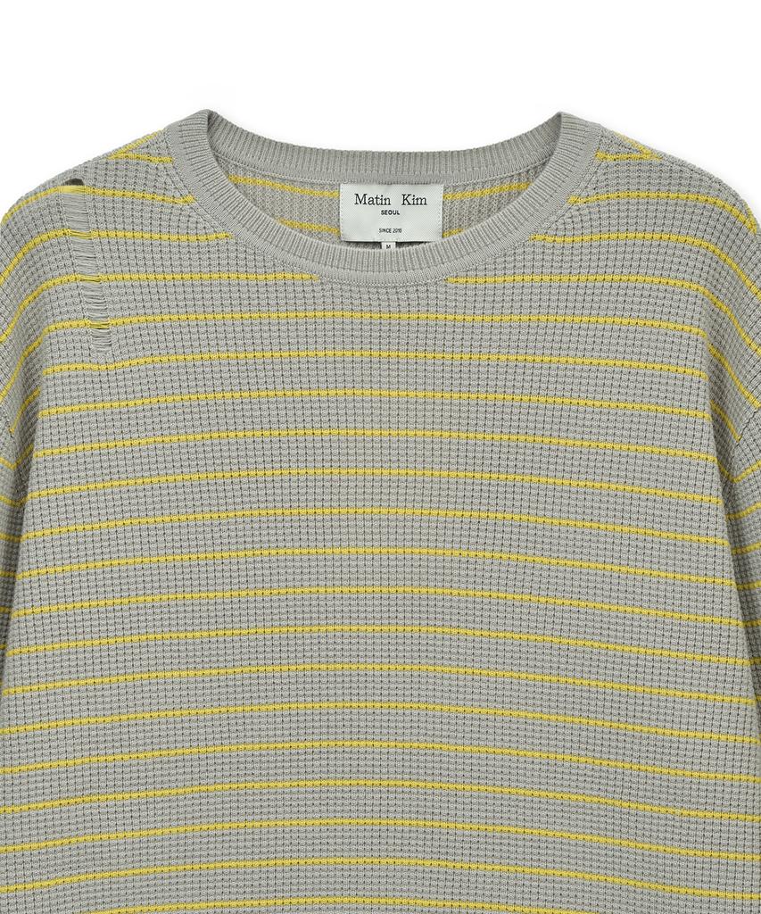 Mattengkim Stripe Damaged Loose Pullover In Beige