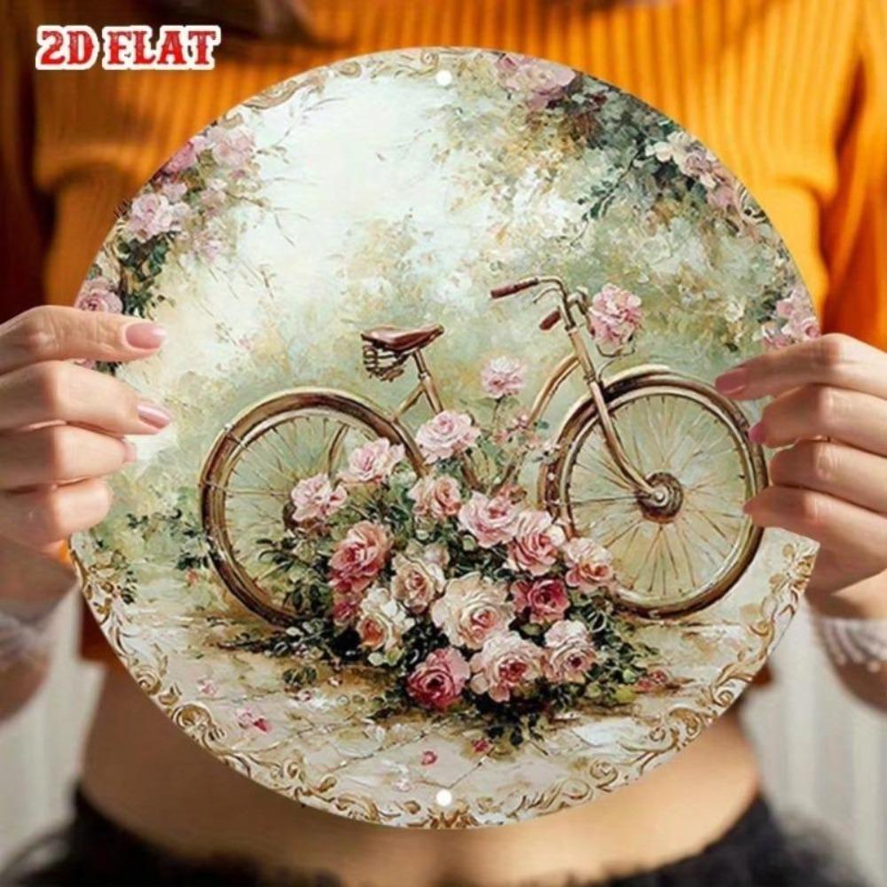 Vintage Floral Tin Sign Roses Bicycle Wall Art Decor Home Decoration