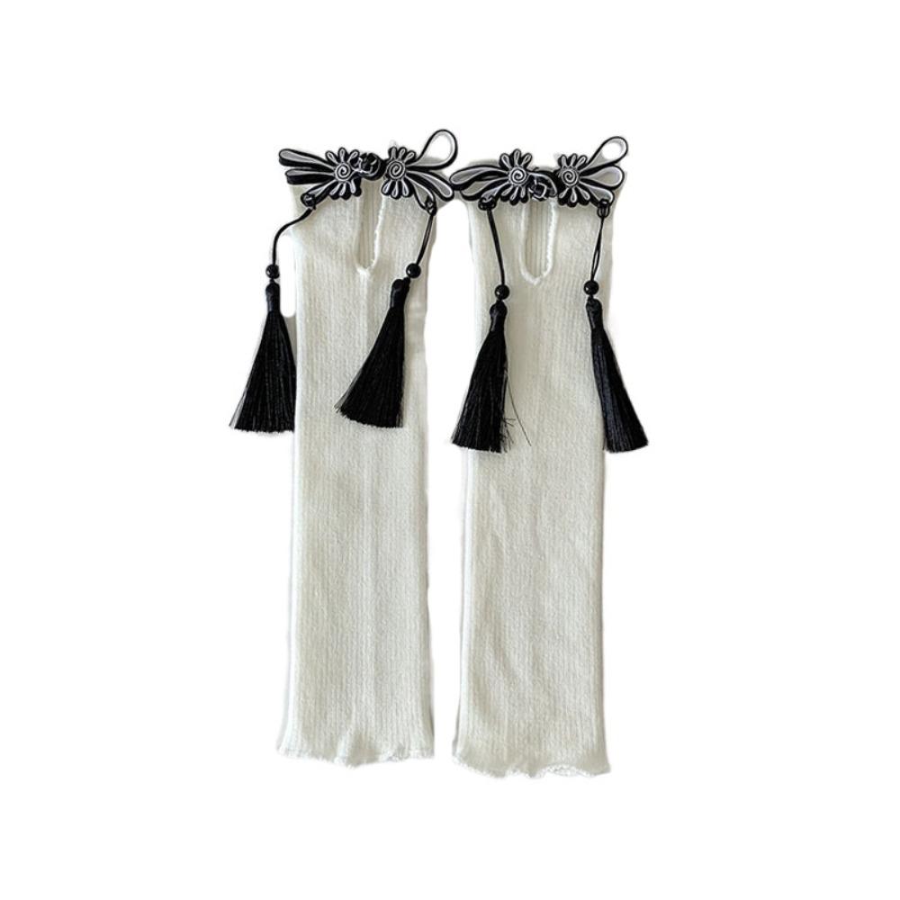 

Новогодние длинные чулки в китайском стиле ханьфу, гетры, милые носки с кисточками на пряжках, JK черный белый