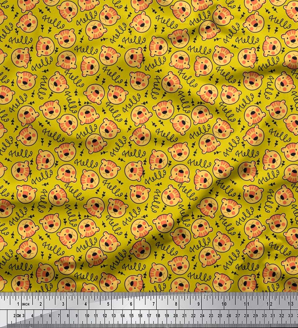 

Японська креп-атласна тканина Soimoi з текстом і мультяшним принтом з обличчям тигра на метри 42 дюйма 42 Inch Wide - Poly Crepe жовтий