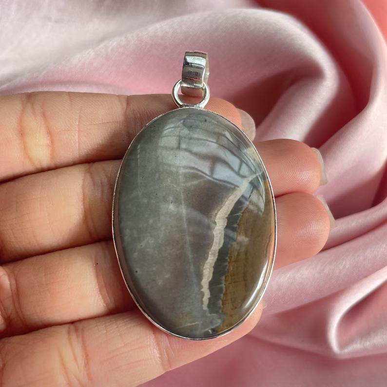 Porcelain Jasper Pendant With Silver Chain Necklace 925 Sterling Silver Pendant