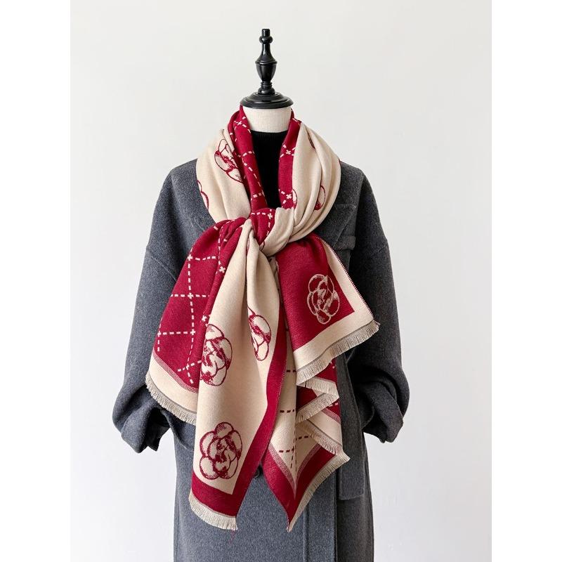 Scarf Fashion Flower Print Women's Faux Wool Wrap Head Shawl Autumn and Winter Warm Gift, Scarf Women's Winter Cashmere