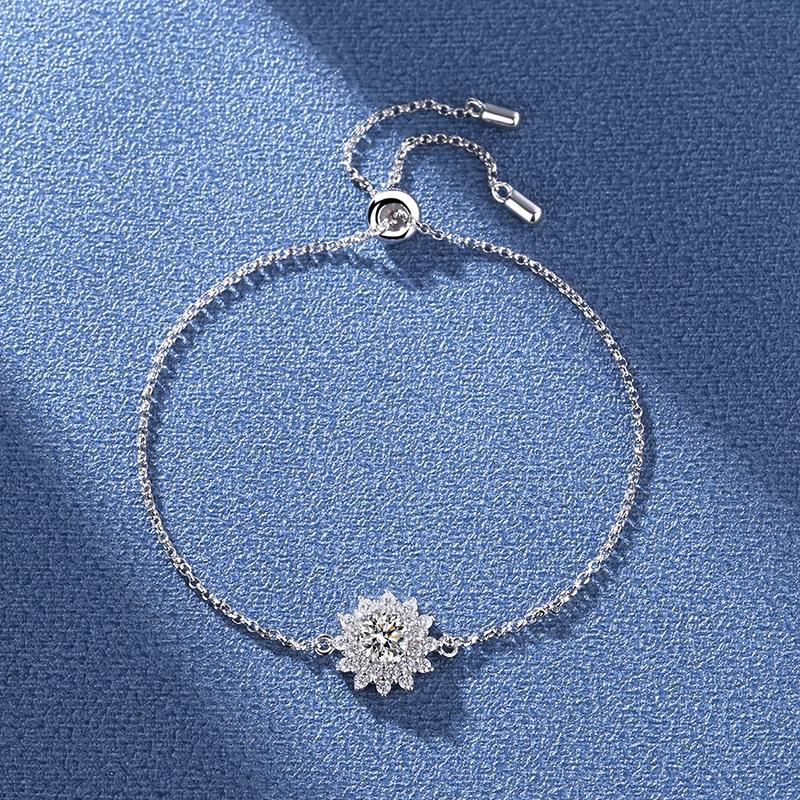 Mosang Diamond Pure Silver S925 Sunflower Bracelet American D Color 50 Cent Mosang Stone Bracelet Women's Electric Thick Gold Layer