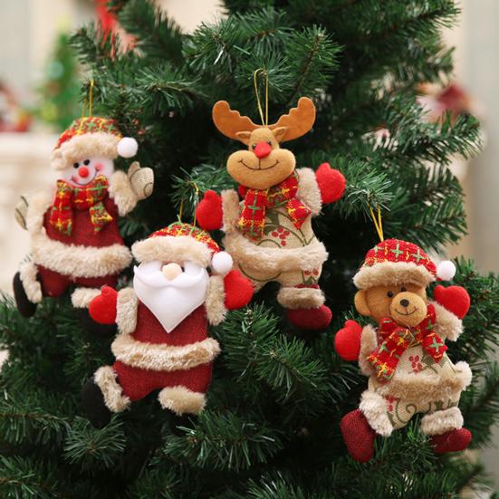 Small Christmas Doll Ornaments Fabric Snowman Santa Claus Bear Reindeer Xmas Tree Ornaments Rustic Doll Hanging Decor for Holiday Party Supplies