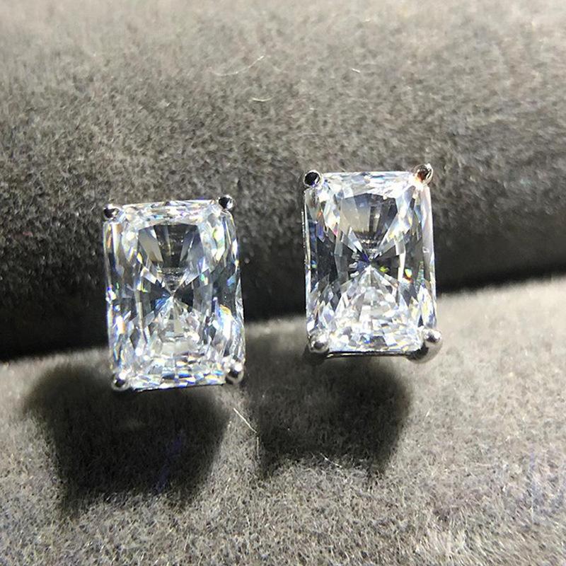 Rectangular cut transparent zircon earrings