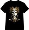 Gothic Sugar Skull Woman T Shirt Floral Crown Graphic Day of Dead Tee Top