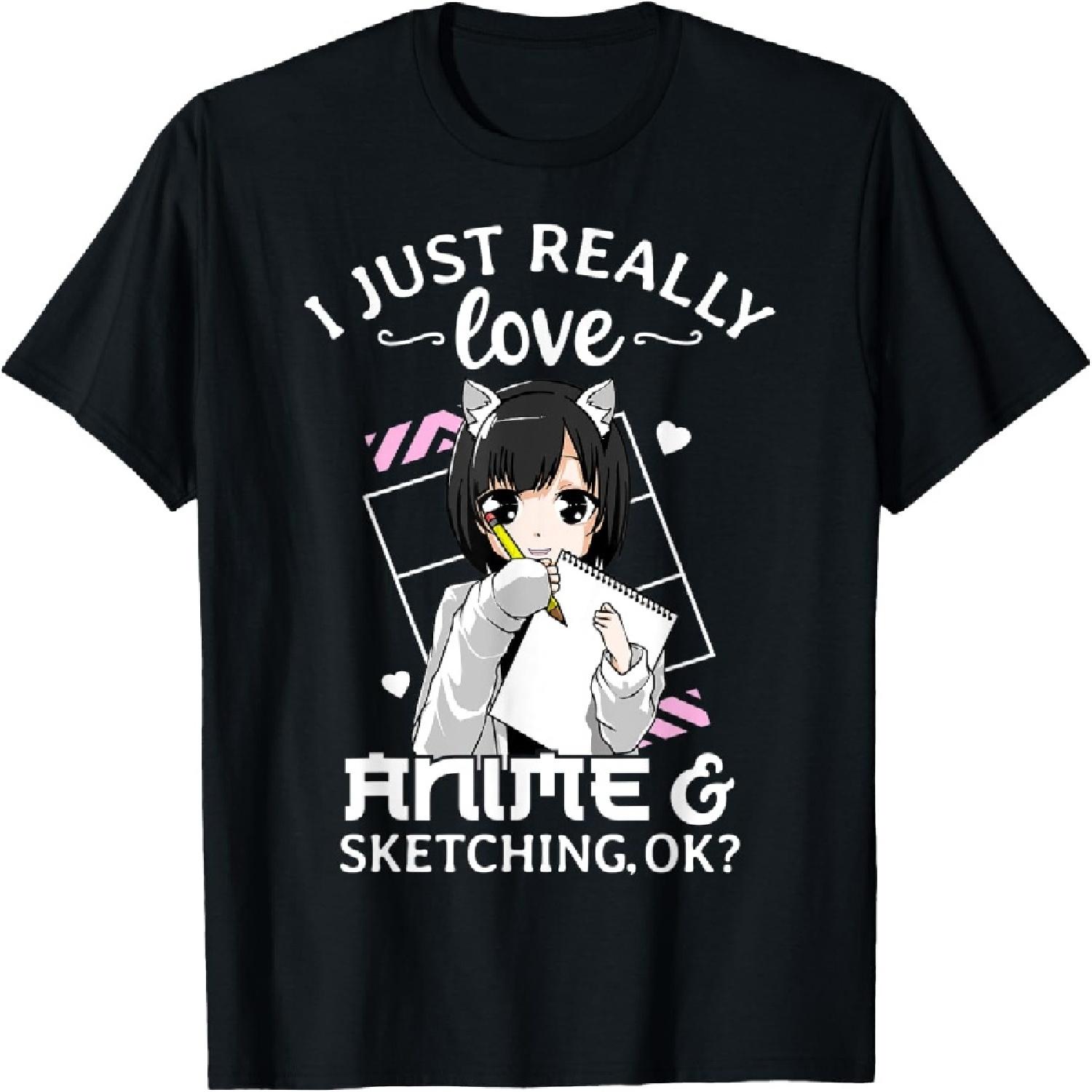 Я Просто Очень Люблю Аниме и Рисование Эскизов Ладно Футболка с Рисунком Аниме S