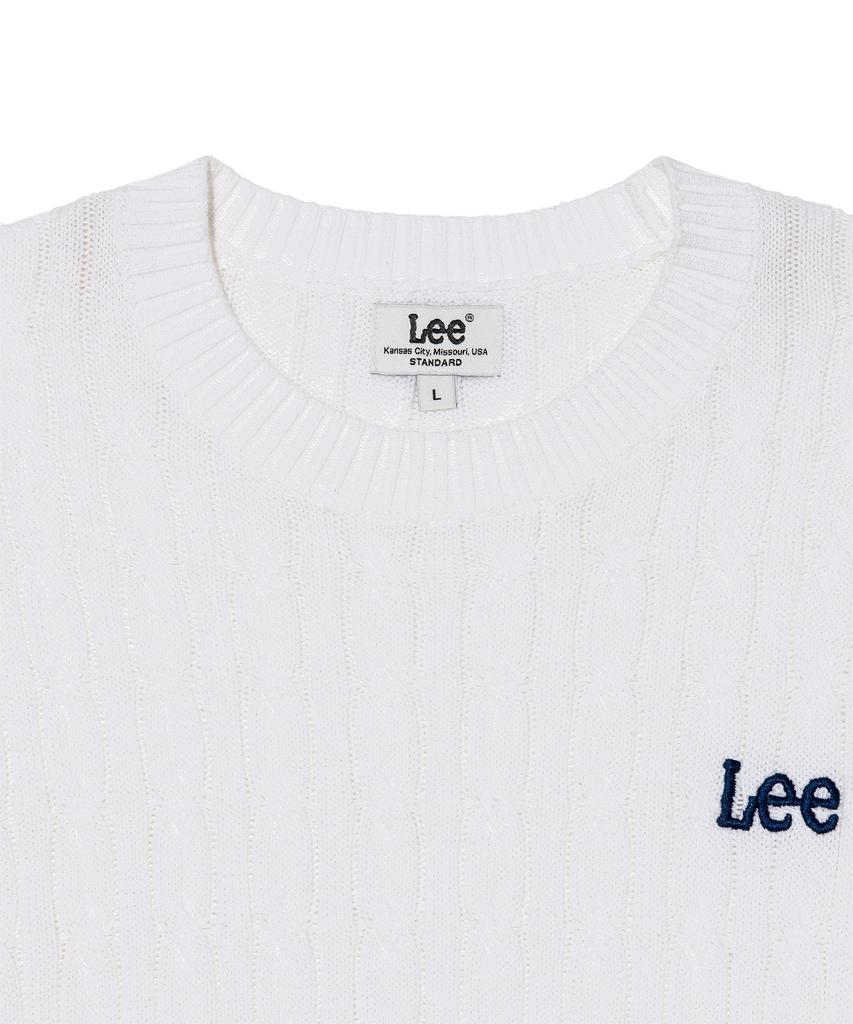 LEE Round Neck Cable Short Sleeve Knit White