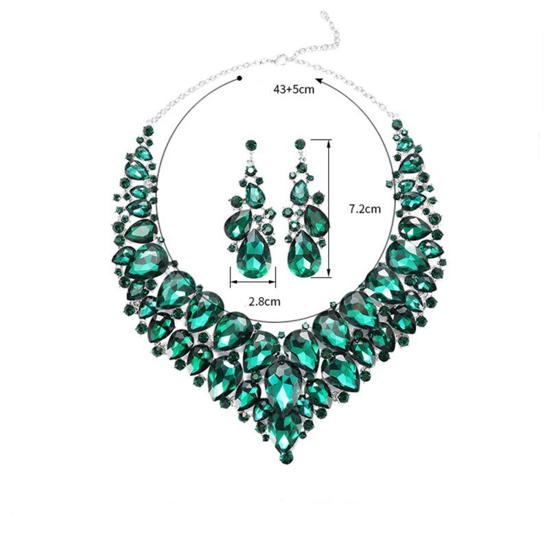 European and American Exaggerated Atmosphere Red Crystal Necklace Earrings Set, Bridal Wedding Alloy Jewelry Women's Accessories