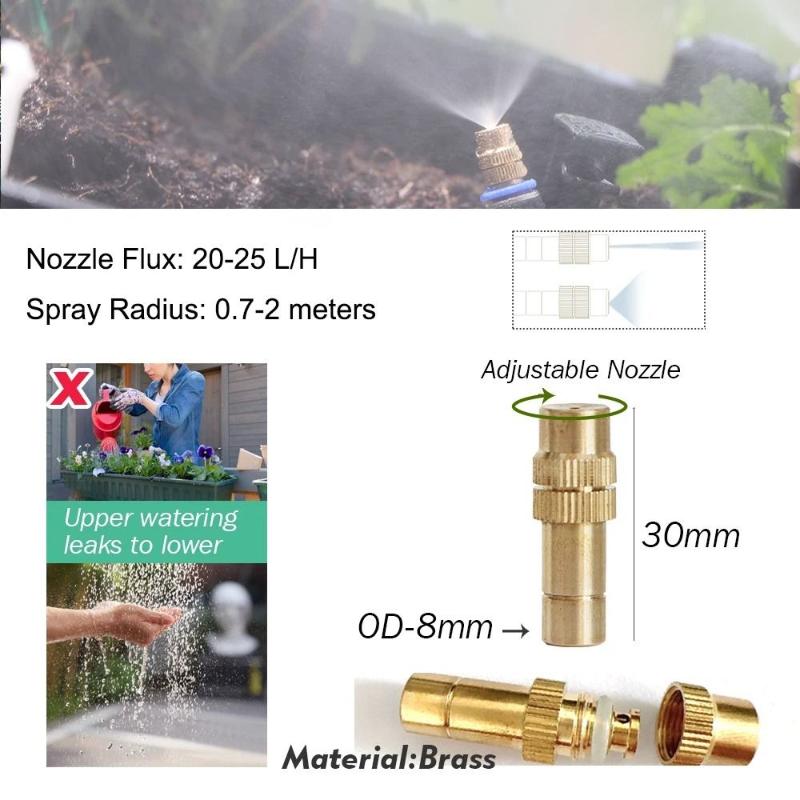 Durable Od 8Mm Misting Nozzle Adjustable Brass Spray Head Garden Irrigation Cooling Mist Sprayer For Greenhouse Yard