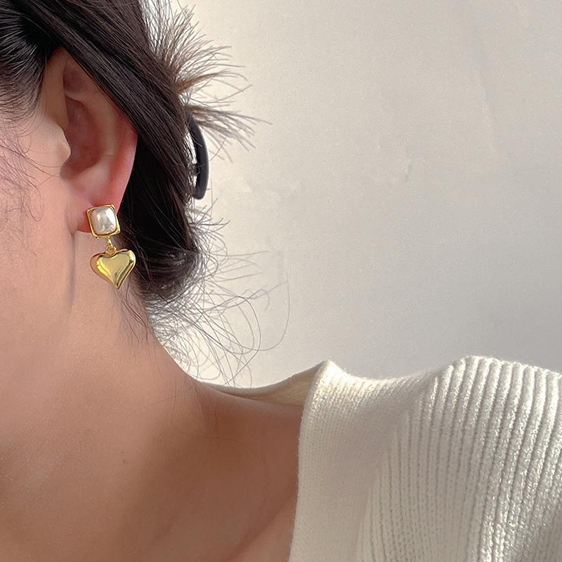ANENJERY Imitation Pearls Heart Pendant Earrings for Women Korean Fashion Personality Jewelry Gifts Wholesale Party
