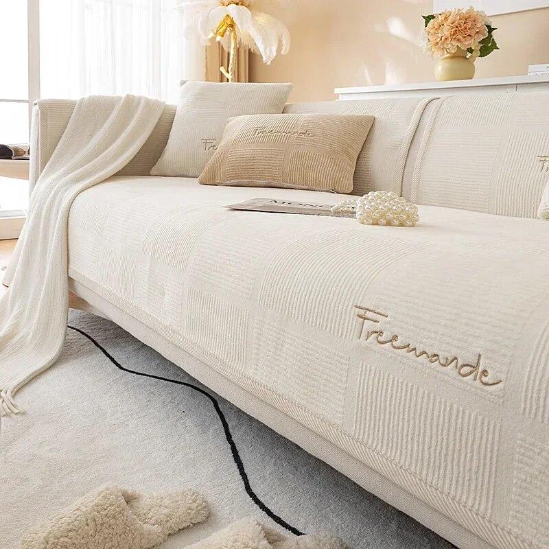 Thick Warm Sofa Cover for Living Room Non-Slip Soild Color Sofa Cushion Four Seasons Universal Sofa Towel Furniture Protection