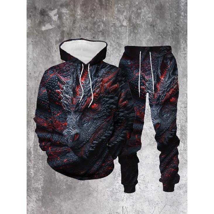 

Men S 3D Dragon Graphic Hoodie And Jogging Pants - Trendy And Comfortable Attire for Spring And Autumn XXL