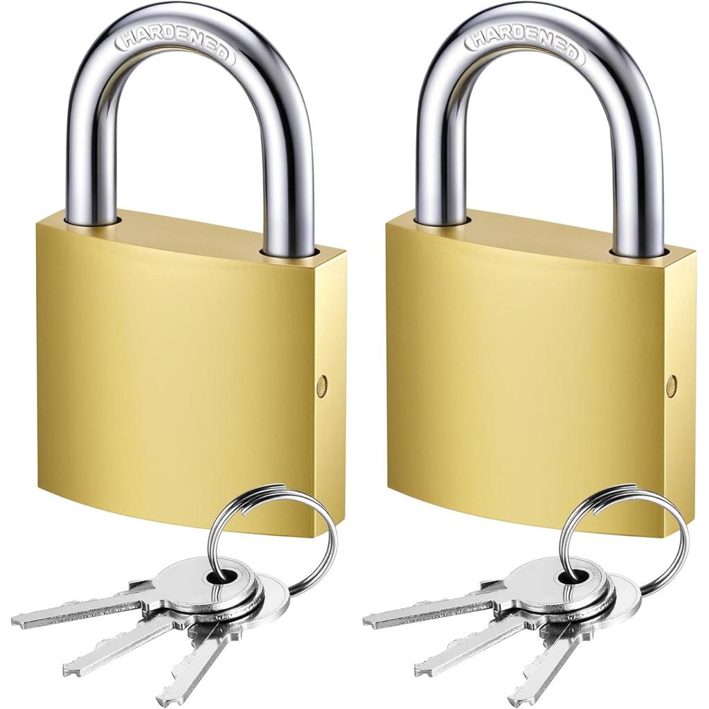 Golden Heavy-Duty Keyed Padlocks with Keys - 33mm Large Locks, Secure Locker Locks for Backpacks, Luggage, School Gym Lockers