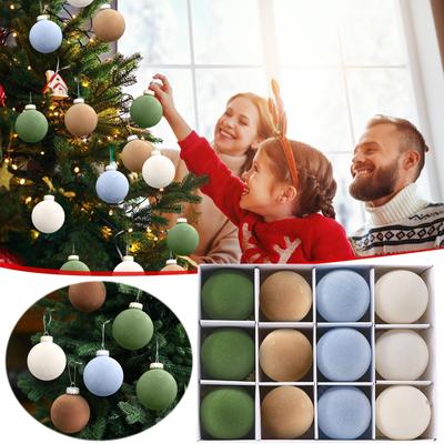 Christmas Flocked Ball Foam Pendant Set Of 12 Pieces Ornament, Christmas Tree Top Decor, Christmas Painted Set Ornament Decor Gift Set