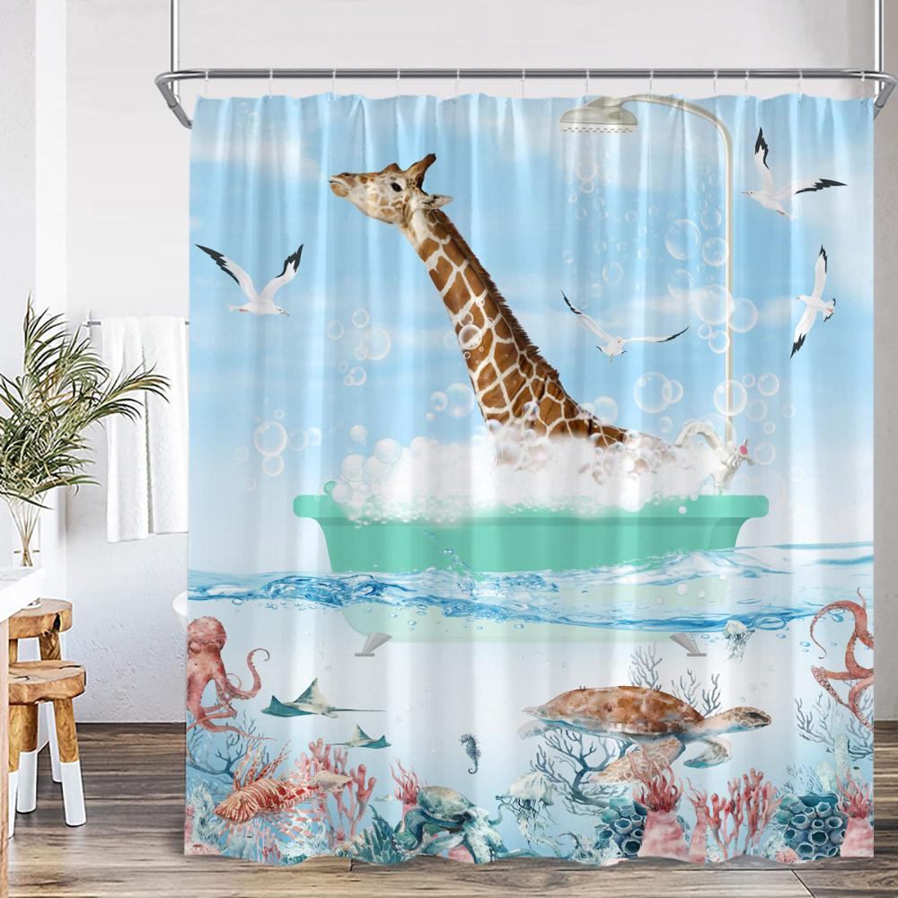 Lustige Tiere Baden Duschvorhänge Hochlandrind Schweine Kaninchen Hunde Badewanne Badezimmer Dekor Polyester Duschvorhänge mit Haken