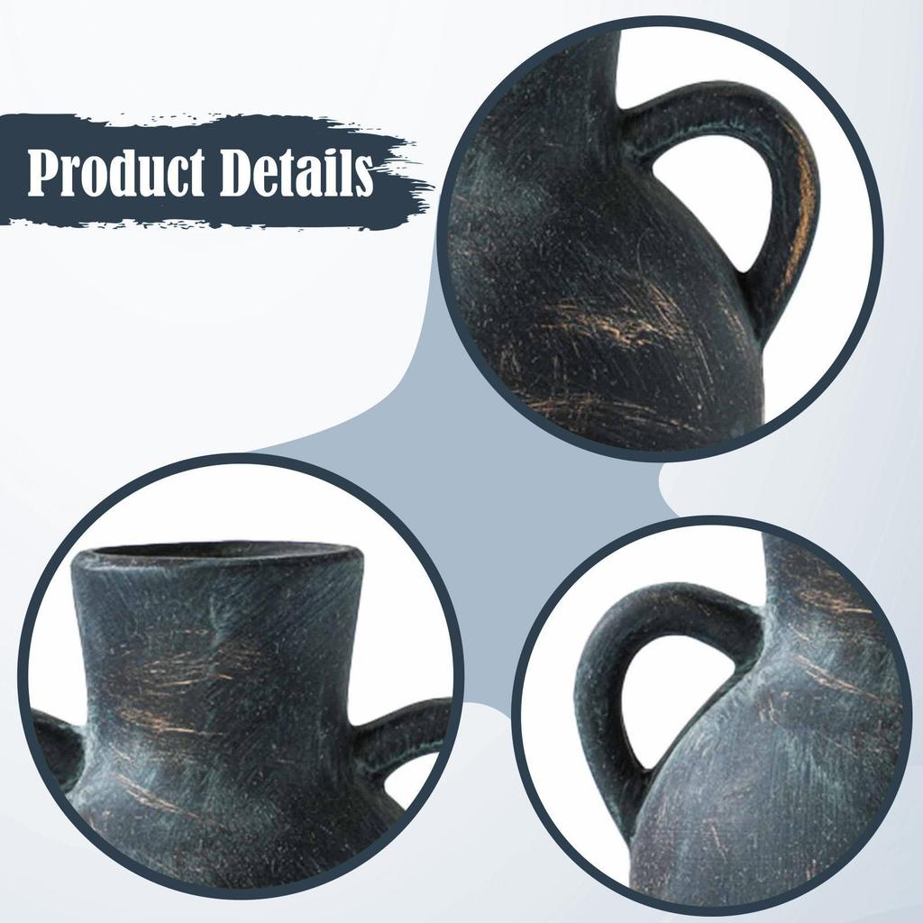 Rustic Ceramic Vase Display,Boho Decorative Pottery Ornaments Farmhouse Flower Vase for Office Desk Fireplace Entryway Christmas