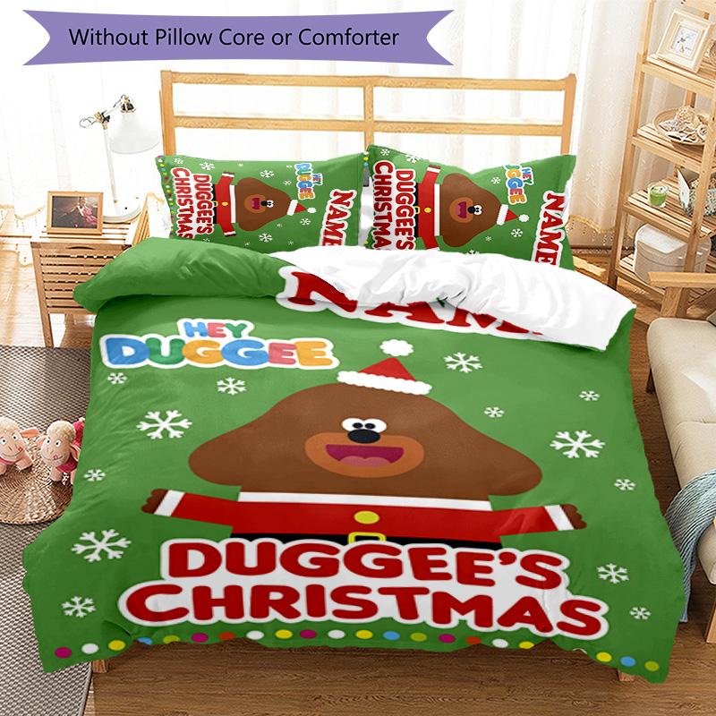 3pcs Hey Duggee2 Cover Set - Personalized Name, HD Printed Bedding with 1 Cover and 2 Pillowcases - Perfect for Home Decor, Easy Care