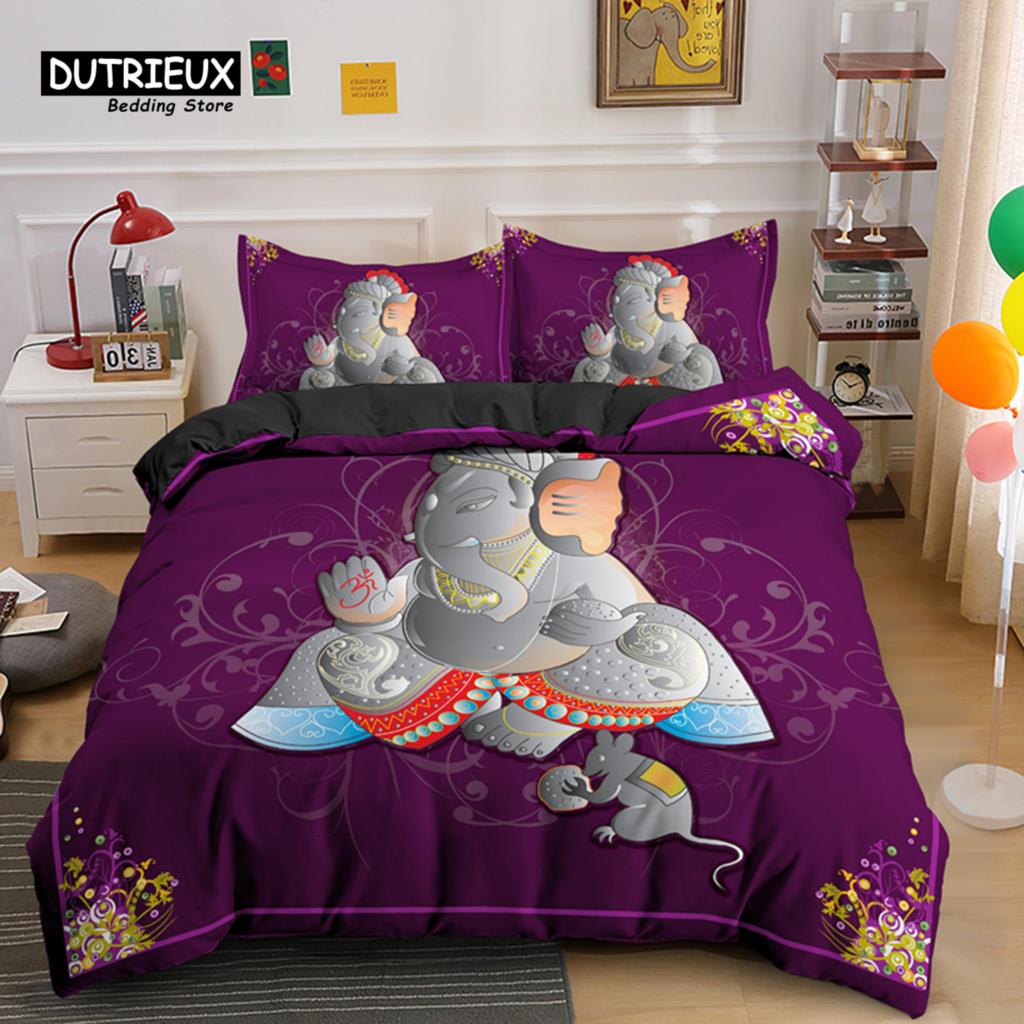Modern Classic Indian Ganesha Bohemian Meditation Elephant Polyester Mandala For Kids Teen Adults Full Comforter
