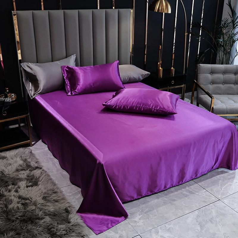 1PC Bed Sheet Wine Red Solid Color Smooth Top Sheets for Home Single/Queen/King Size Bed Linen Satin(no Pillowcase)