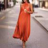 Women's Two-Tone Sleeveless Pleated Casual Dress with Round Neck - Fashion Bestseller in Europe and Asia