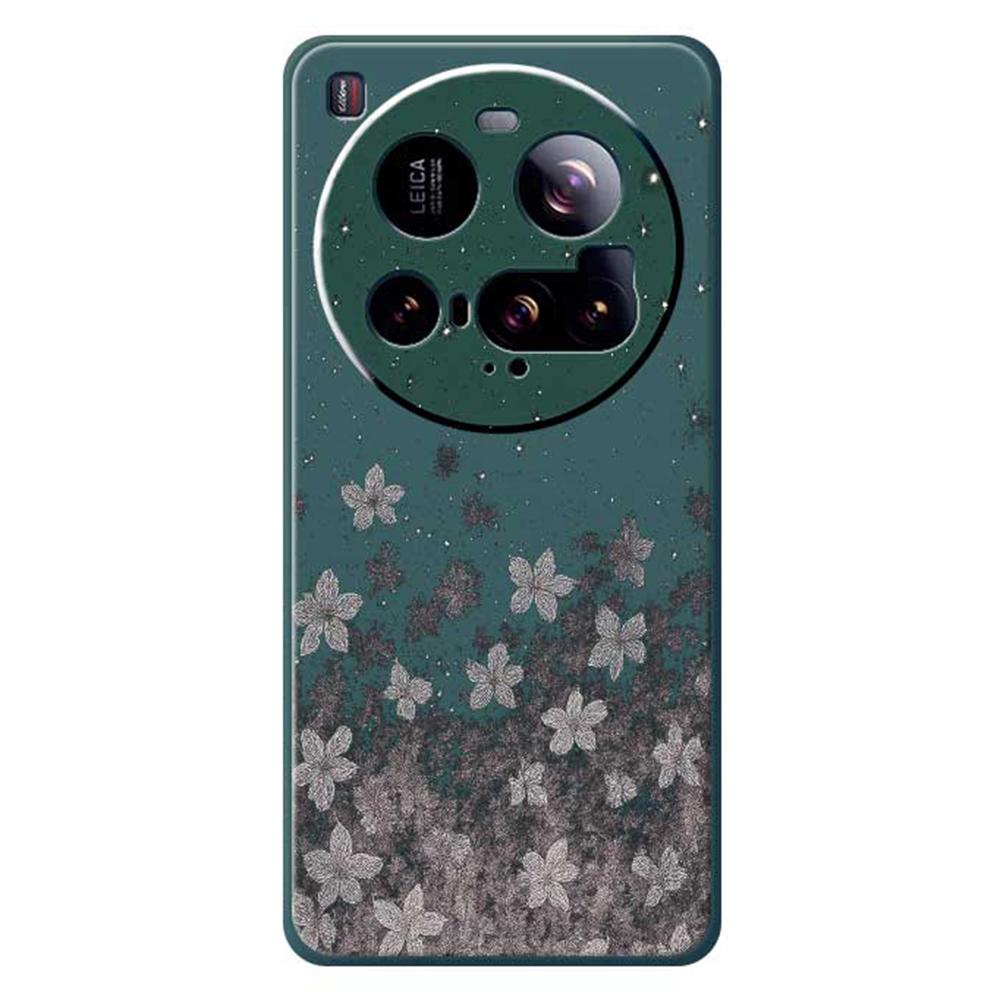 For Xiaomi 15 Ultra Case Grey Flowers Pattern Printing Straight Edge TPU Phone Back Cover