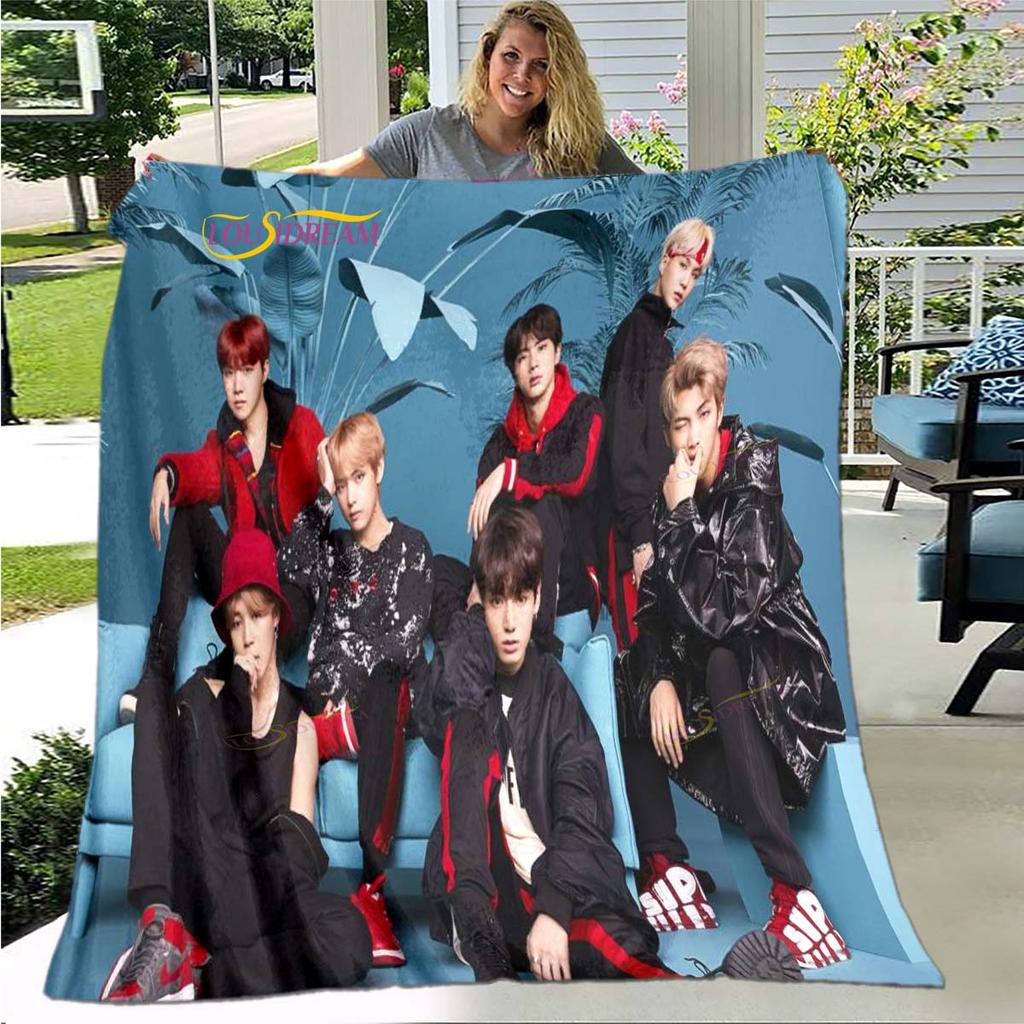 BTS 3D Kpop Bangtan Boys Couverture de lit Bureau Maison Randonnée Pique-nique Couette Épaisse Couvre-lit Tendance Couverture en Flanelle