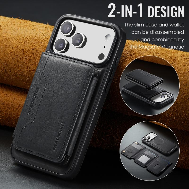 Magsafe Leather Flip Wallet Phone Case For iPhone 17 Air 17 Pro Max 2 In 1 Detachable Card Slots Cover Hoesje Coque Etui Bag