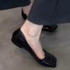 Sheepskin version~ black retro thin leather comfortable commuting flat shoes women's minimalist square head one pedal small single shoes