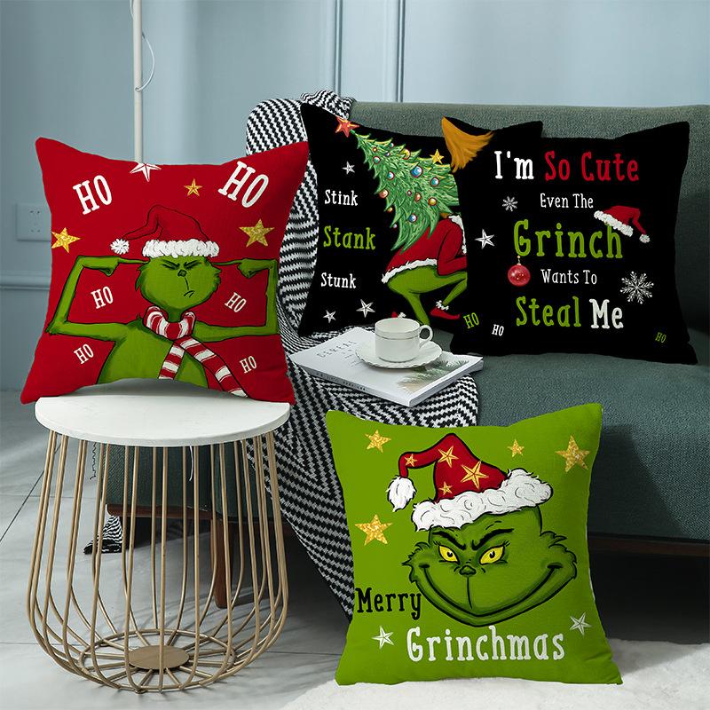 New Christmas Decorative Cushion Cover Linen Print Funny Pillow Sofa Home Cushion Cover