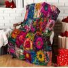 Colorful Floral Print Patchwork Blanket, Vibrant Quilted Rose Daisy Design Polyester Throw for Sofa Bed Decor & Gift