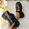 Black Pu Leather Thick Bottom Rome Sandals Women Summer Closed Toe Platform Sandles Woman Fashion Non Slip Beach Sandalias Mujer