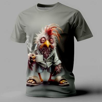 Men's Rooster Funny T-shirt Short-sleeved T-shirt 3D Printed Shirt Retro Casual Street Style Sports Outdoor Vacation Summer Clothing