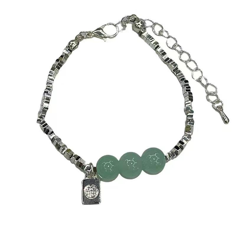 

Small fresh Fu brand broken silver bracelet niche jade beaded bracelet design sense versatile girlfriend hand jewelry women