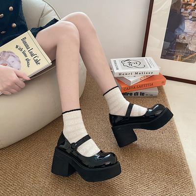 French Internet Celebrity Black Thick Heel Mary Jane High Heels Women's 2025 New Summer Heightening Versatile Retro Small Leather Shoes